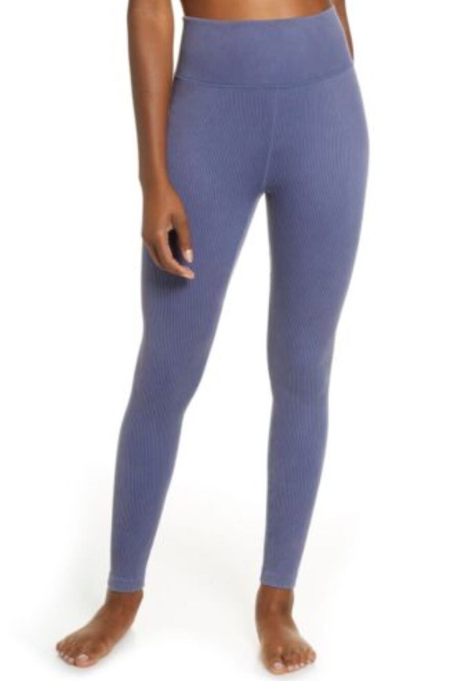 ZELLA High Waist Ribbed Seamless 7/8 Ankle Leggings Blue Granite M Medium